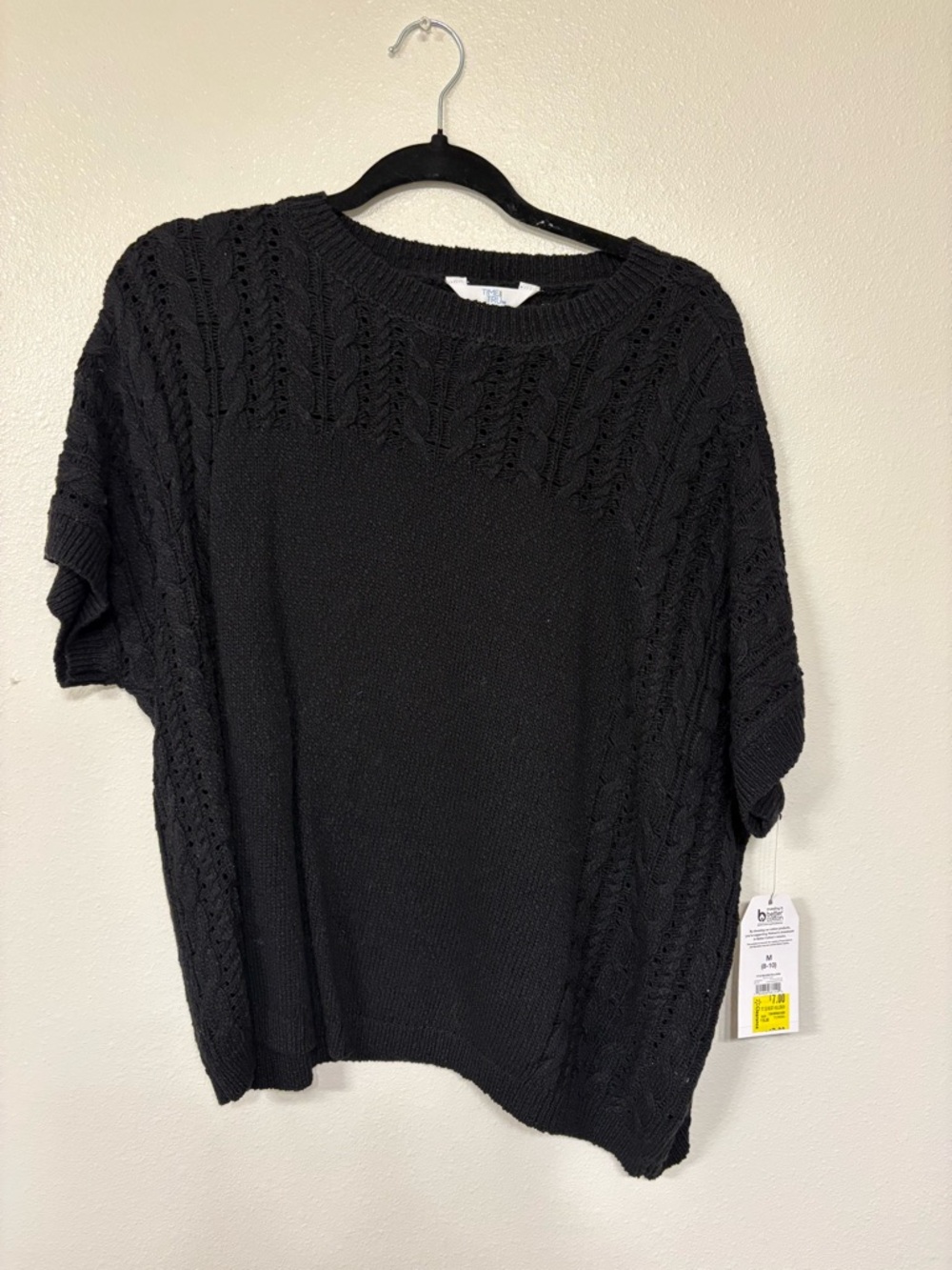 Time and Tru Black Short-Sleeve Cable Knit Sweater